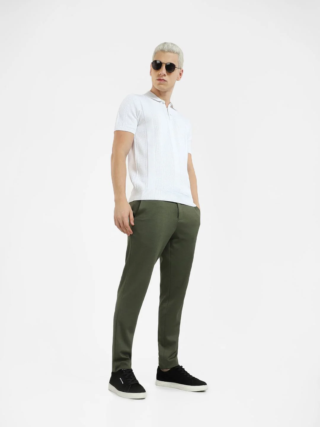 Green Mid Rise Slim Fit Trousers