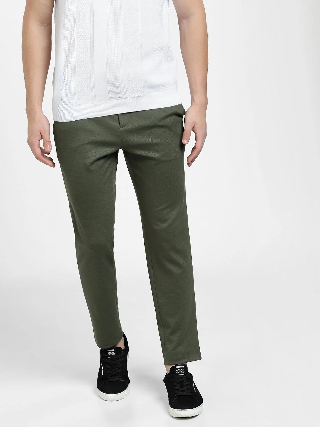 Green Mid Rise Slim Fit Trousers - Image 2