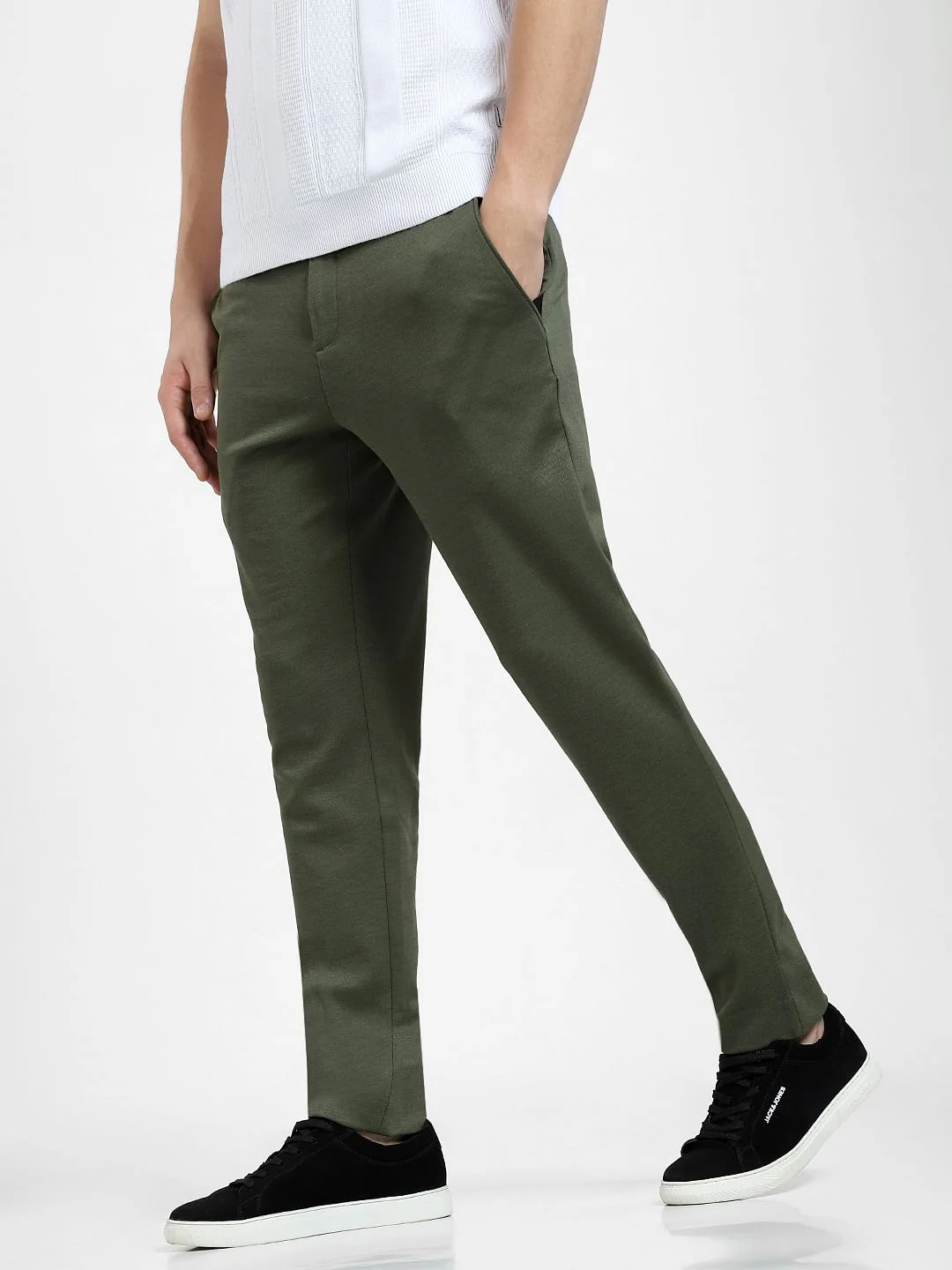 Green Mid Rise Slim Fit Trousers - Image 3