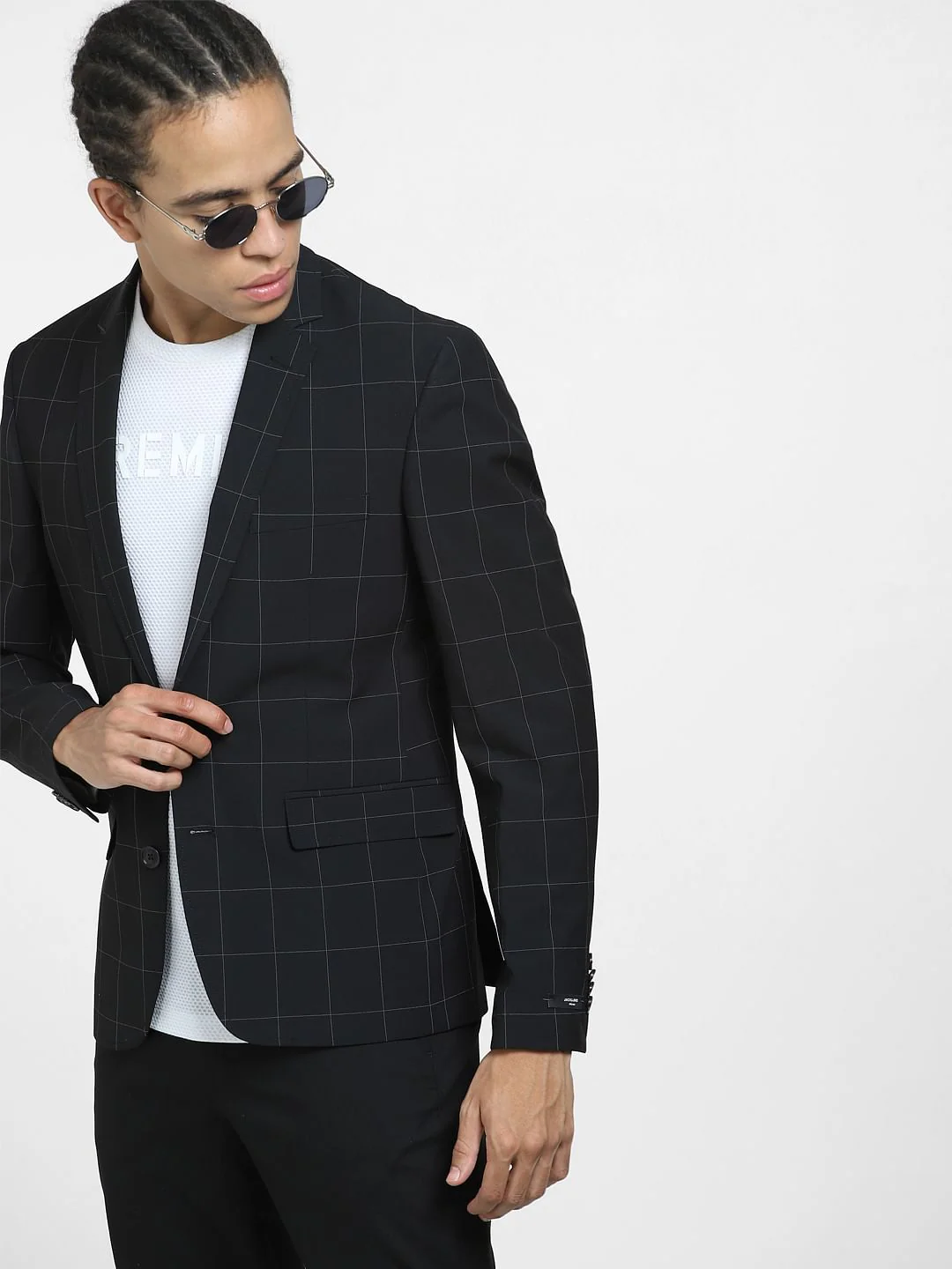 Black Check Print Blazer