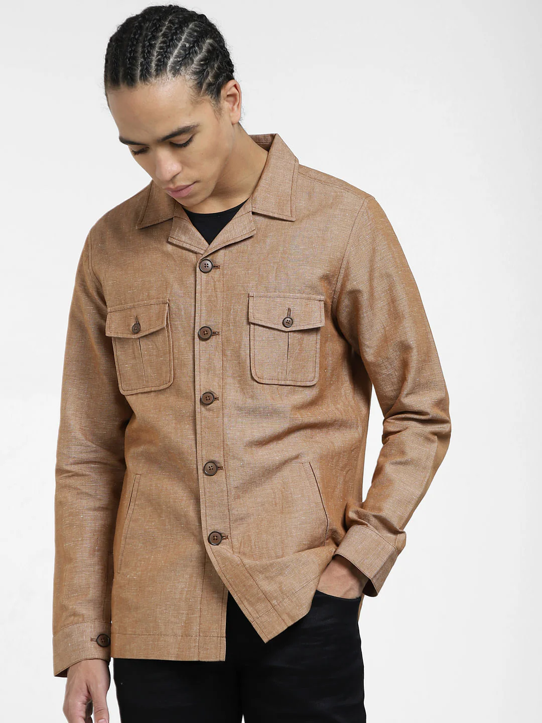 Brown Linen Slim Fit Blazer - Image 2