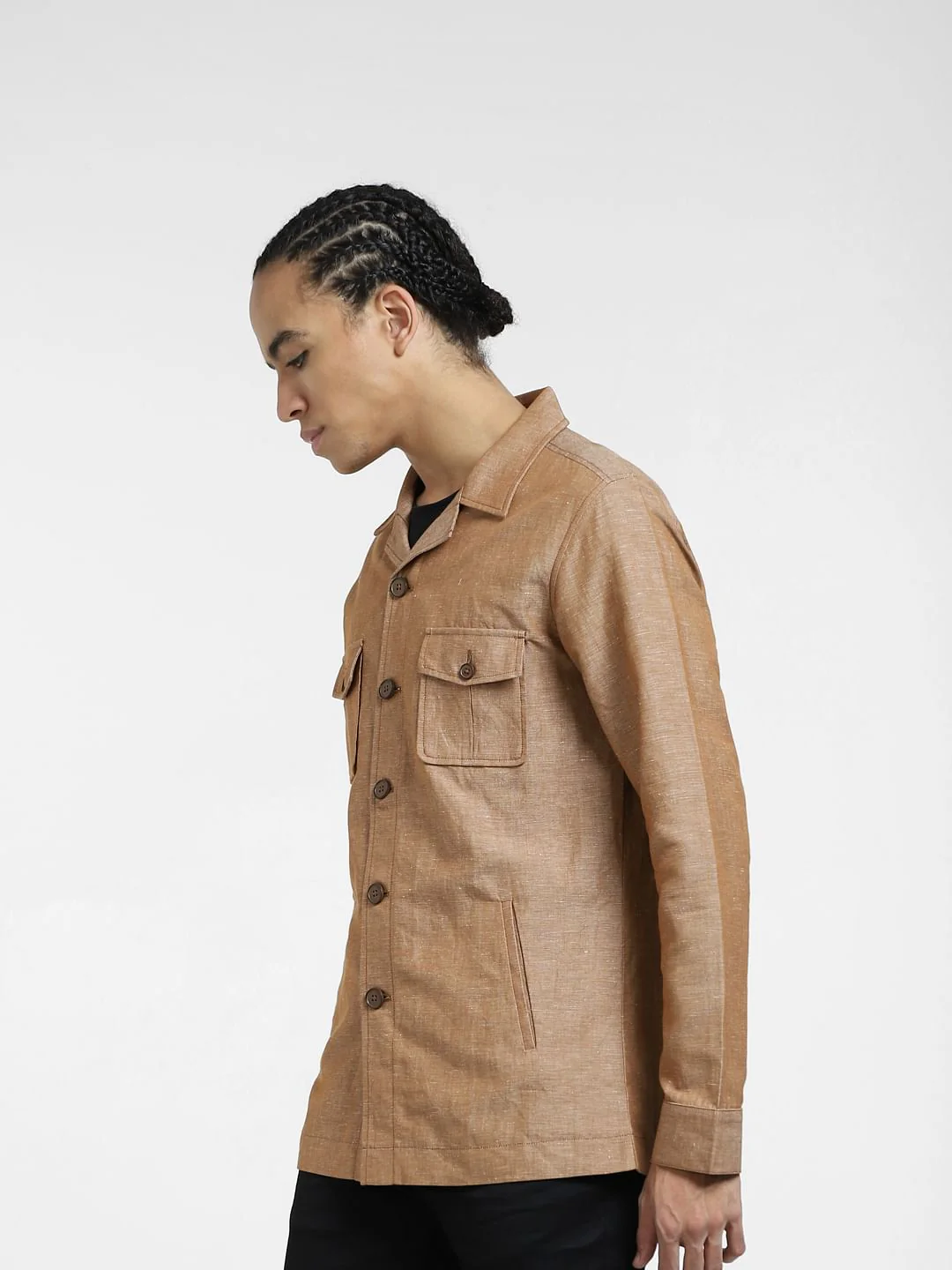 Brown Linen Slim Fit Blazer - Image 3