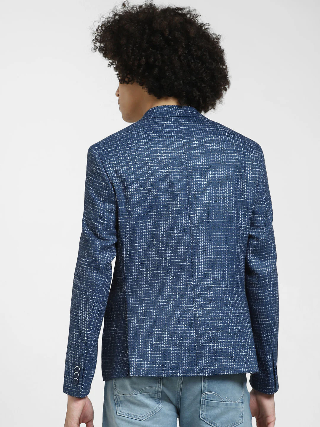 Blue Printed Slim Fit Blazer - Image 4
