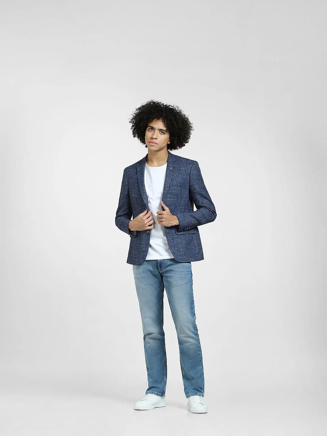 Blue Printed Slim Fit Blazer - Image 6