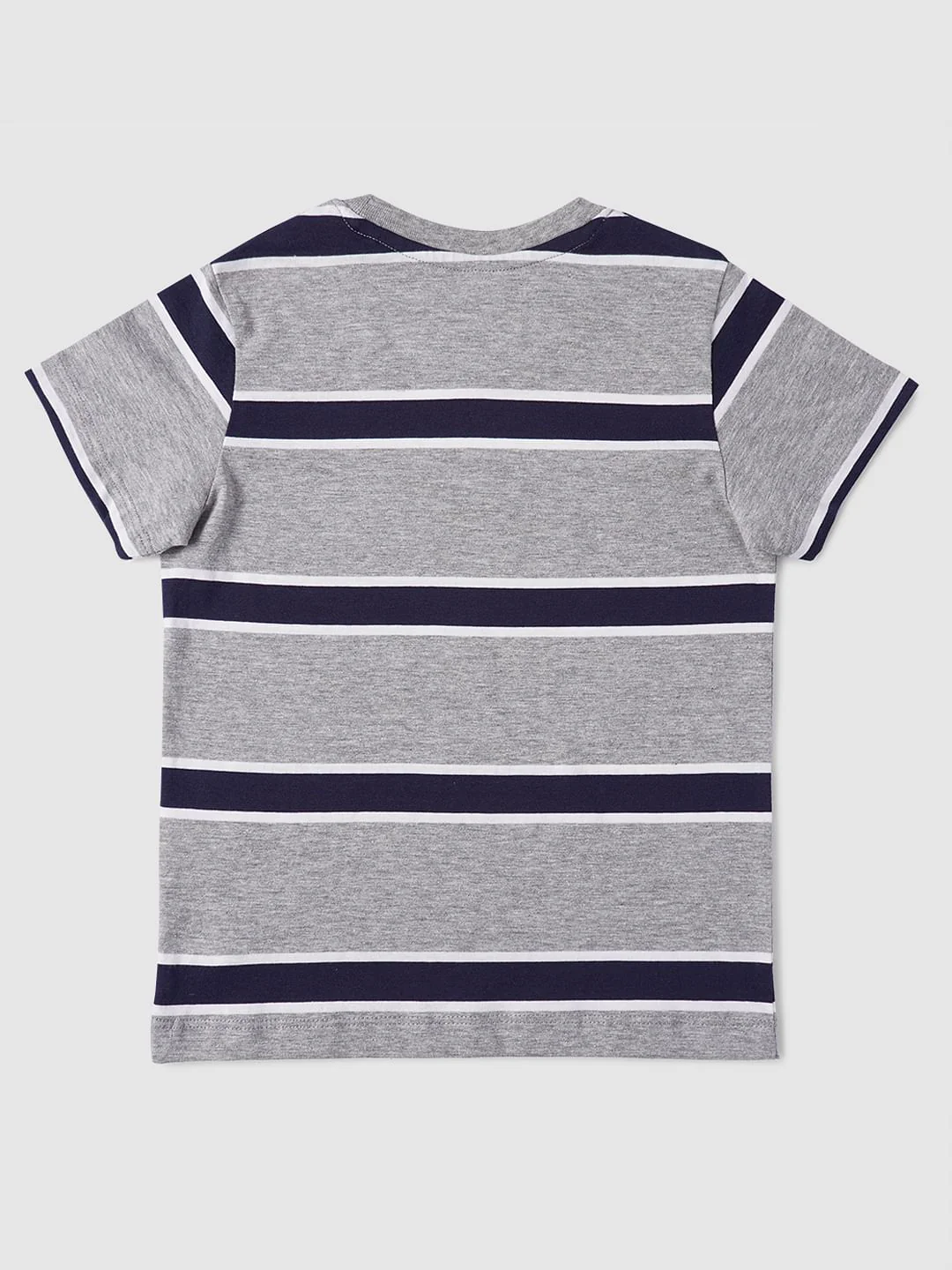 Boys Grey Striped Crew Neck T-shirt - Image 2