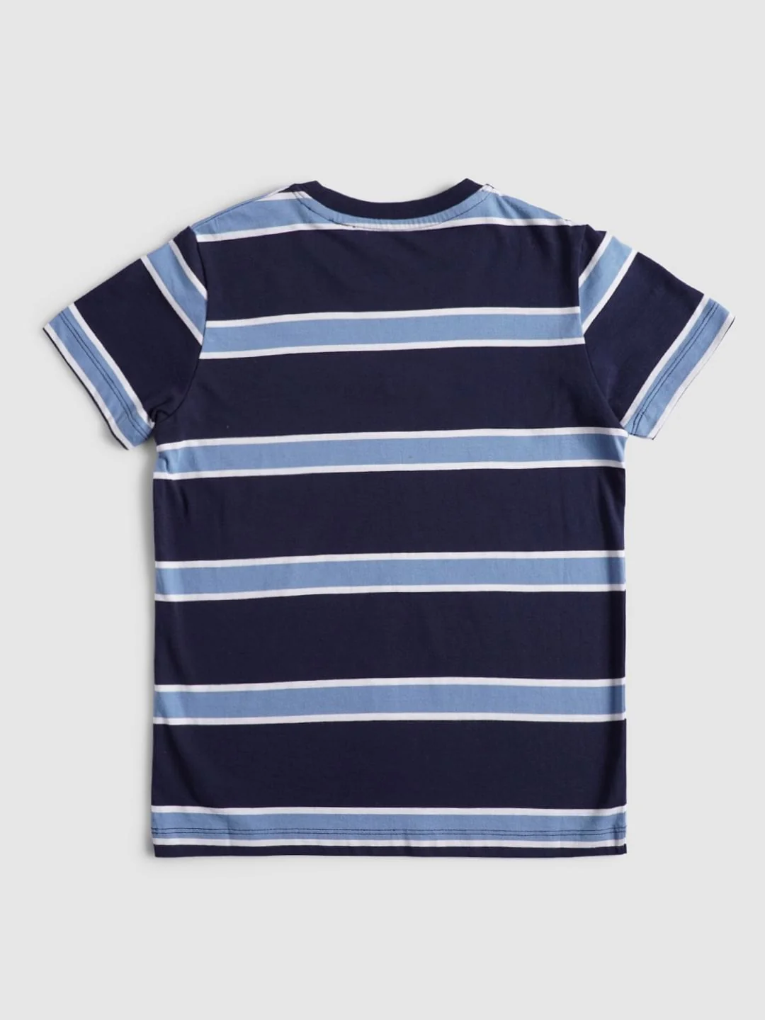 Boys Blue Grey Striped Crew Neck T-shirt - Image 2