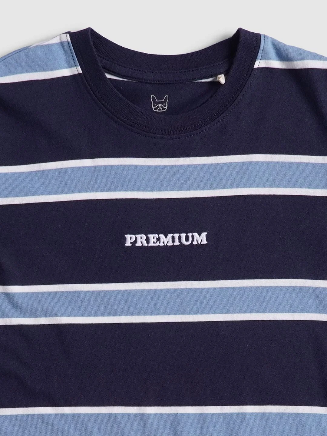 Boys Blue Grey Striped Crew Neck T-shirt - Image 3