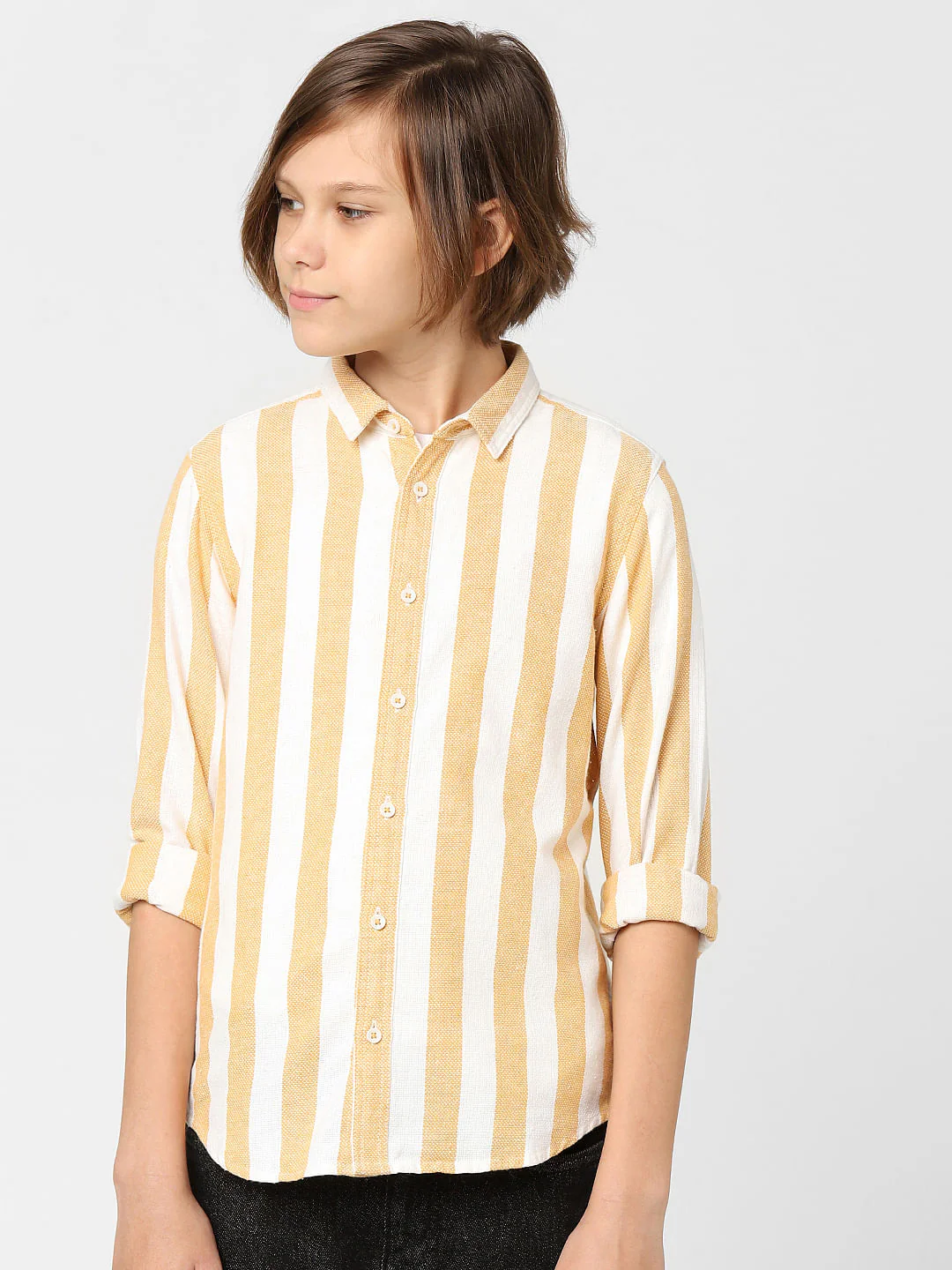 BOYS Orange Striped Full Sleeves Shirt - Image 2