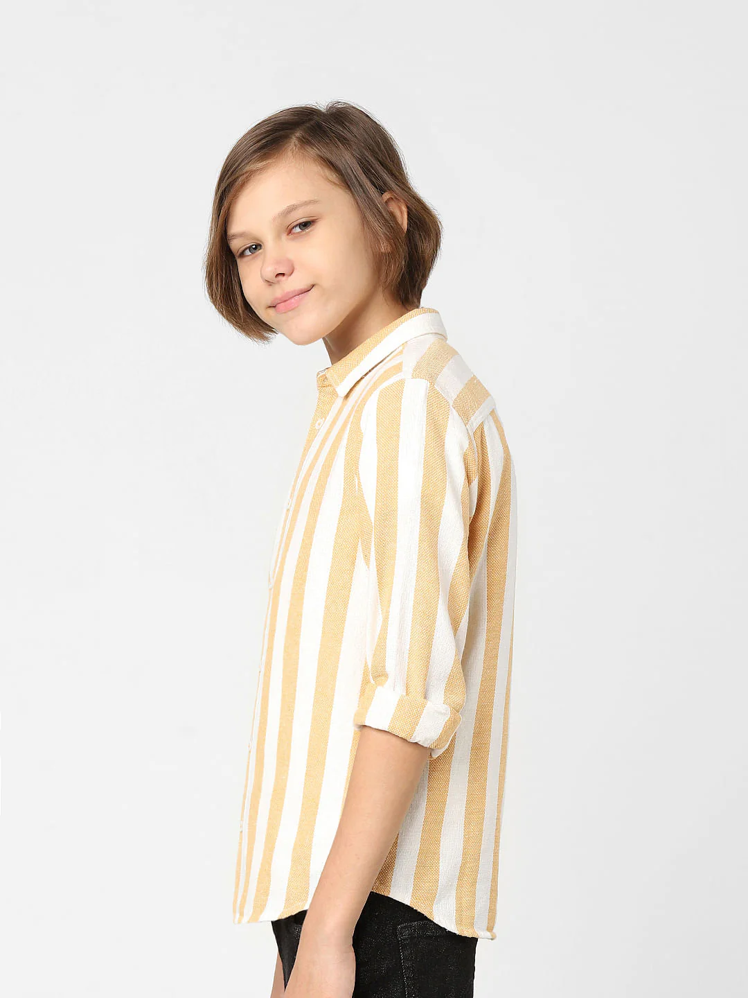 BOYS Orange Striped Full Sleeves Shirt - Image 3
