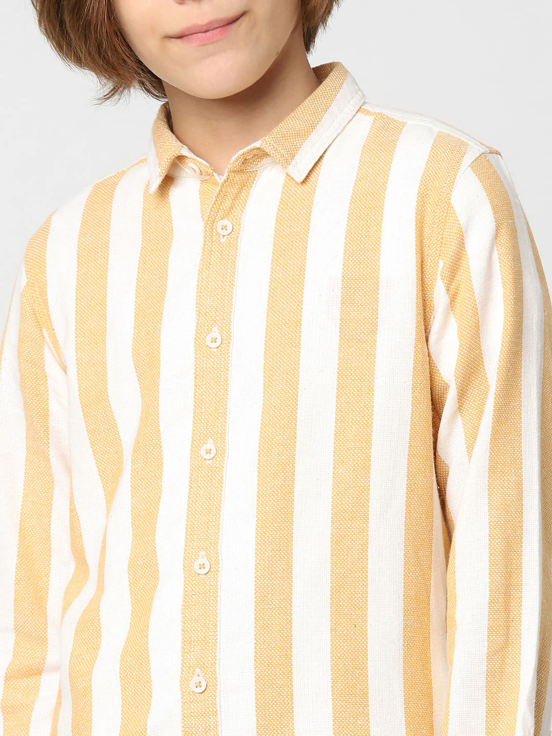 BOYS Orange Striped Full Sleeves Shirt - Image 5