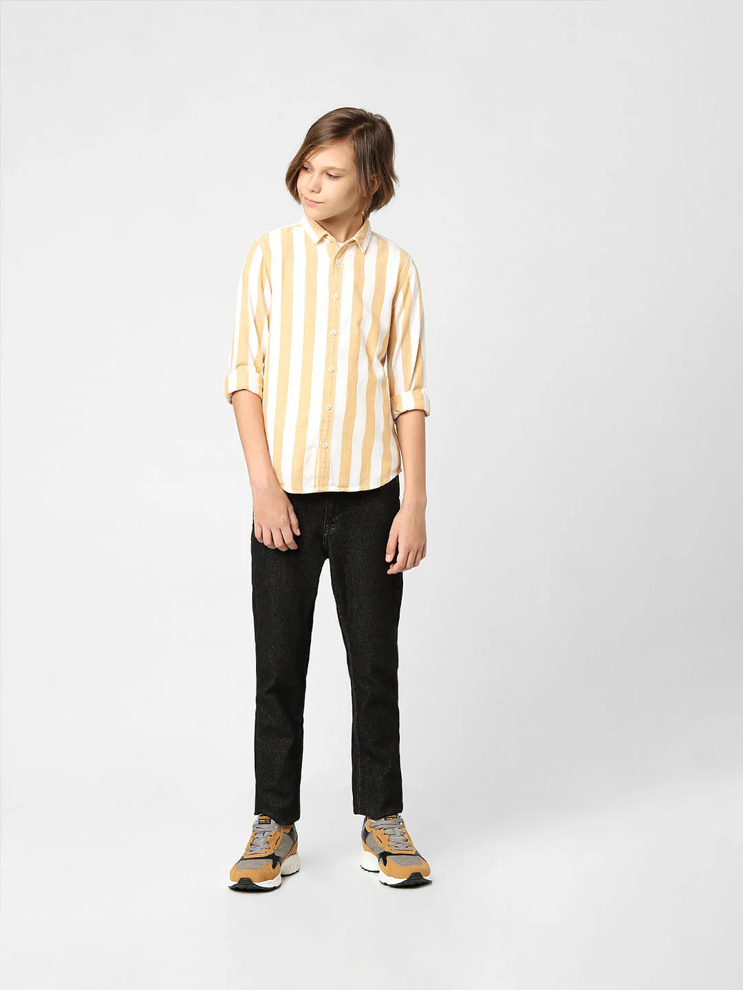 BOYS Orange Striped Full Sleeves Shirt - Image 6