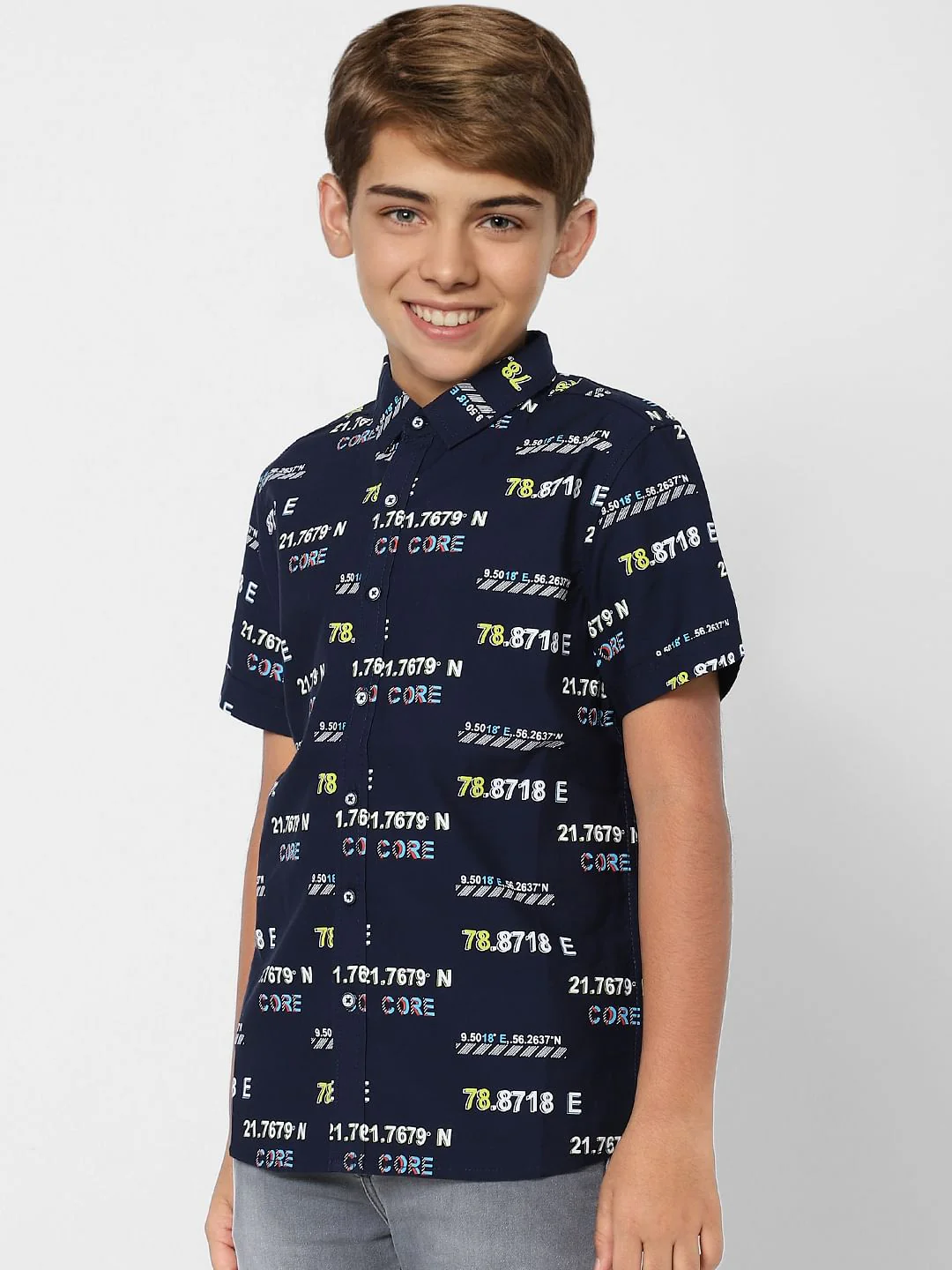 BOYS Dark Navy Blue Printed Half Sleeves Shirt - Image 3