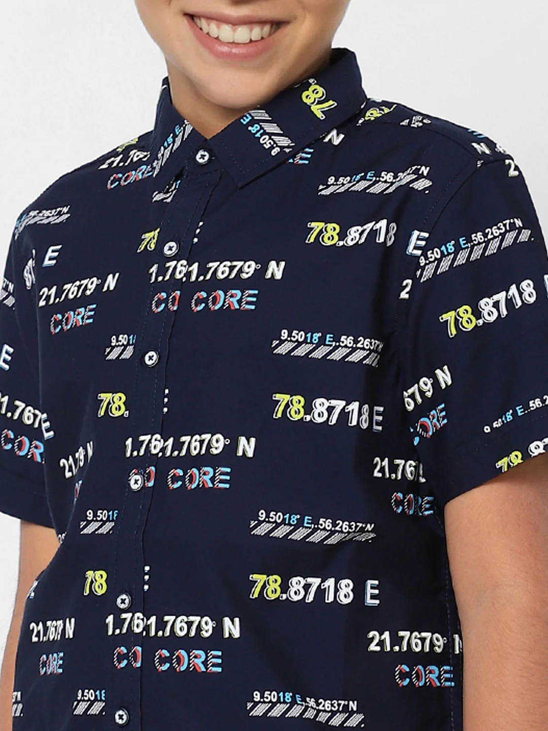 BOYS Dark Navy Blue Printed Half Sleeves Shirt - Image 5