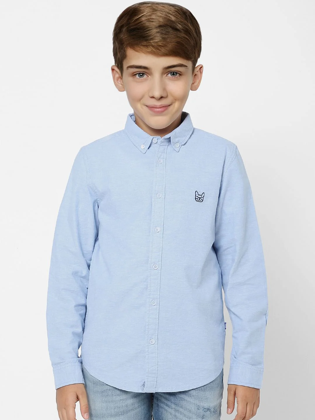 BOYS Blue Solid Full Sleeves Shirt - Image 2