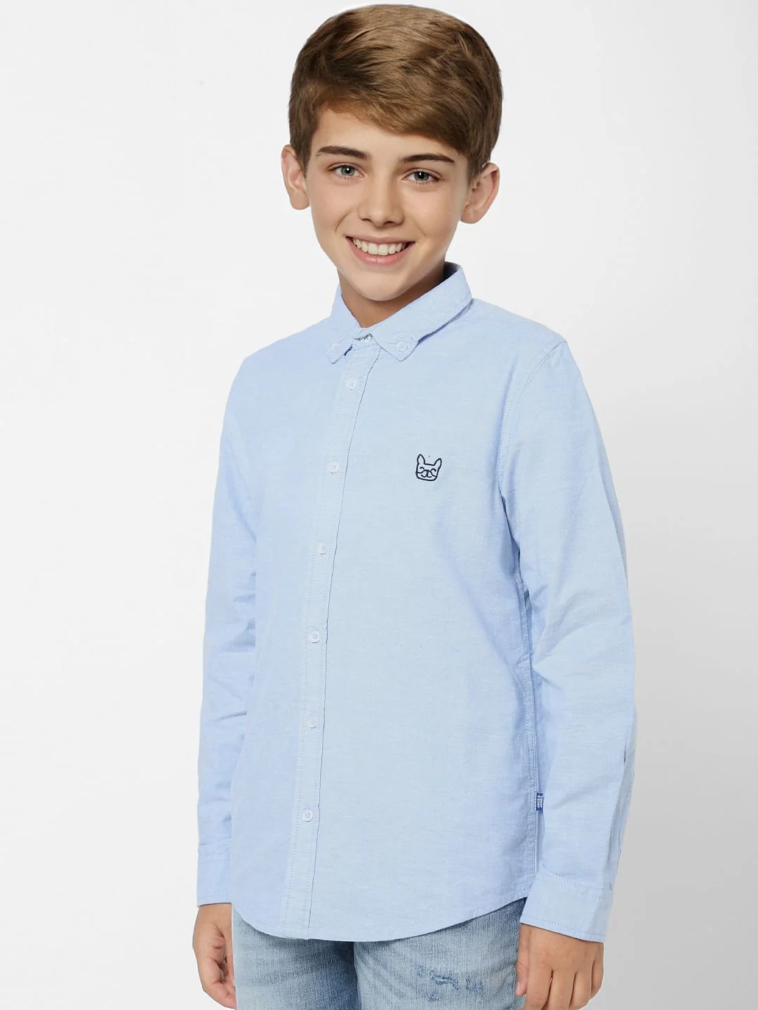 BOYS Blue Solid Full Sleeves Shirt - Image 3