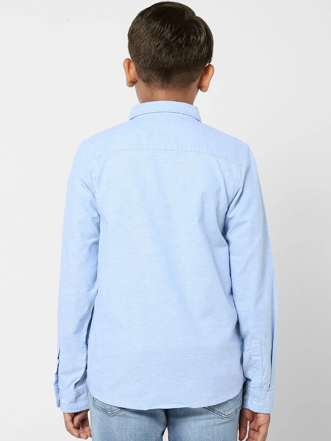 BOYS Blue Solid Full Sleeves Shirt - Image 4