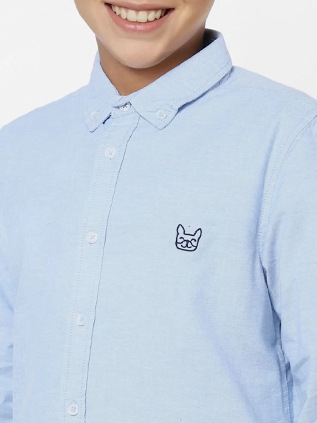 BOYS Blue Solid Full Sleeves Shirt - Image 5