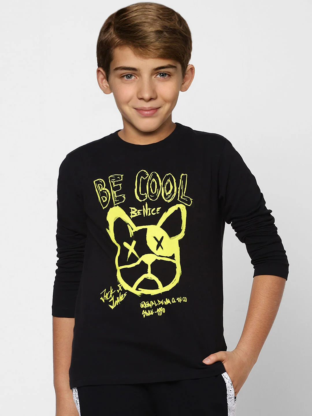 Boys Black Graphic Print Full Sleeves T-shirt - Image 2