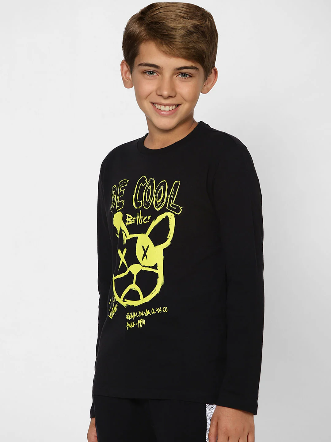 Boys Black Graphic Print Full Sleeves T-shirt - Image 3