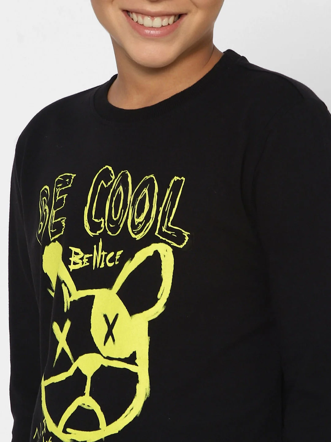 Boys Black Graphic Print Full Sleeves T-shirt - Image 5