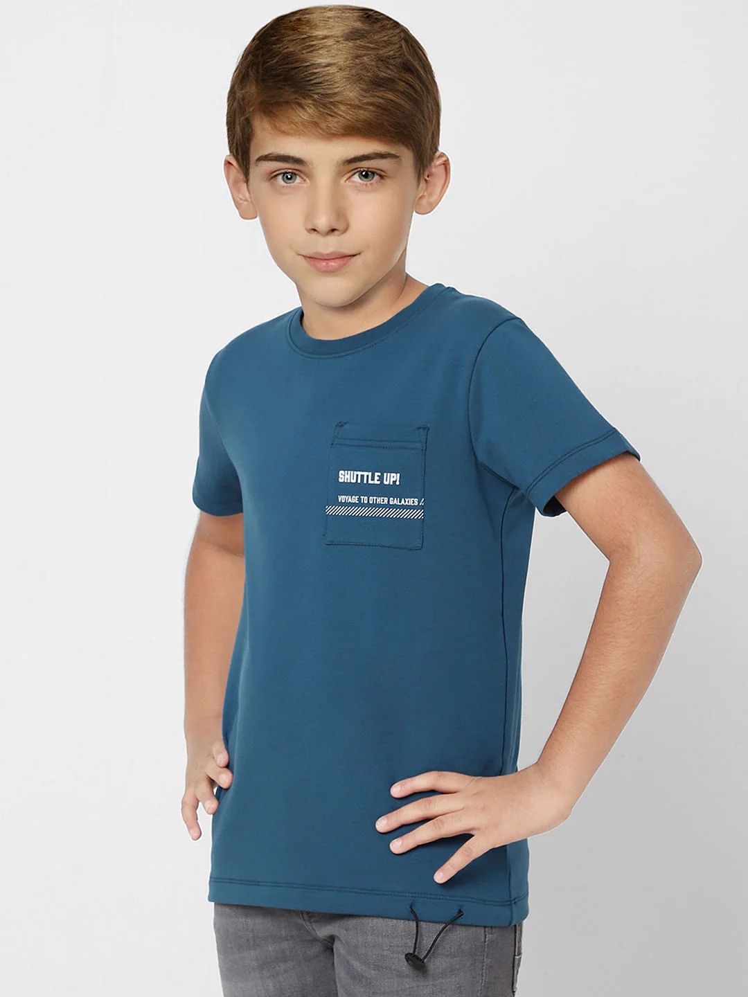 Boys Turquoise Text Print Crew Neck T-shirt - Image 3