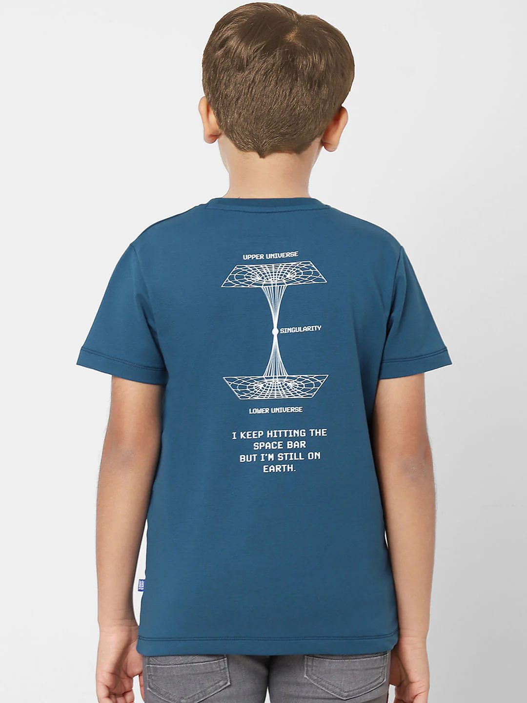 Boys Turquoise Text Print Crew Neck T-shirt - Image 4