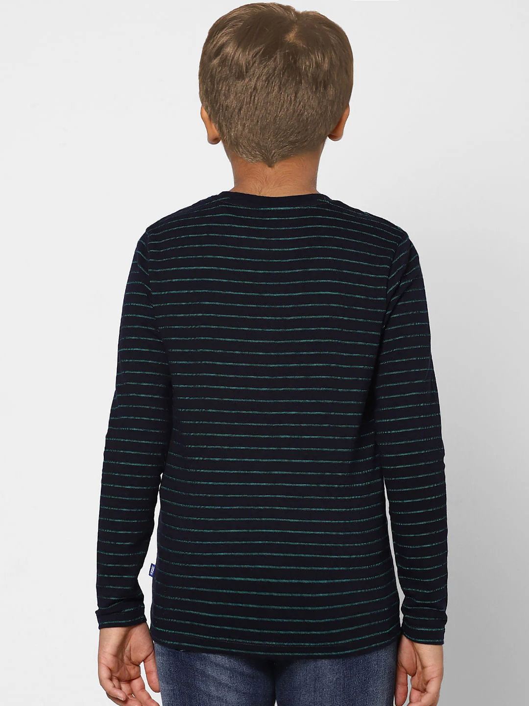 BOYS Blue Striped Crew Neck Full Sleeves T-shirt - Image 4