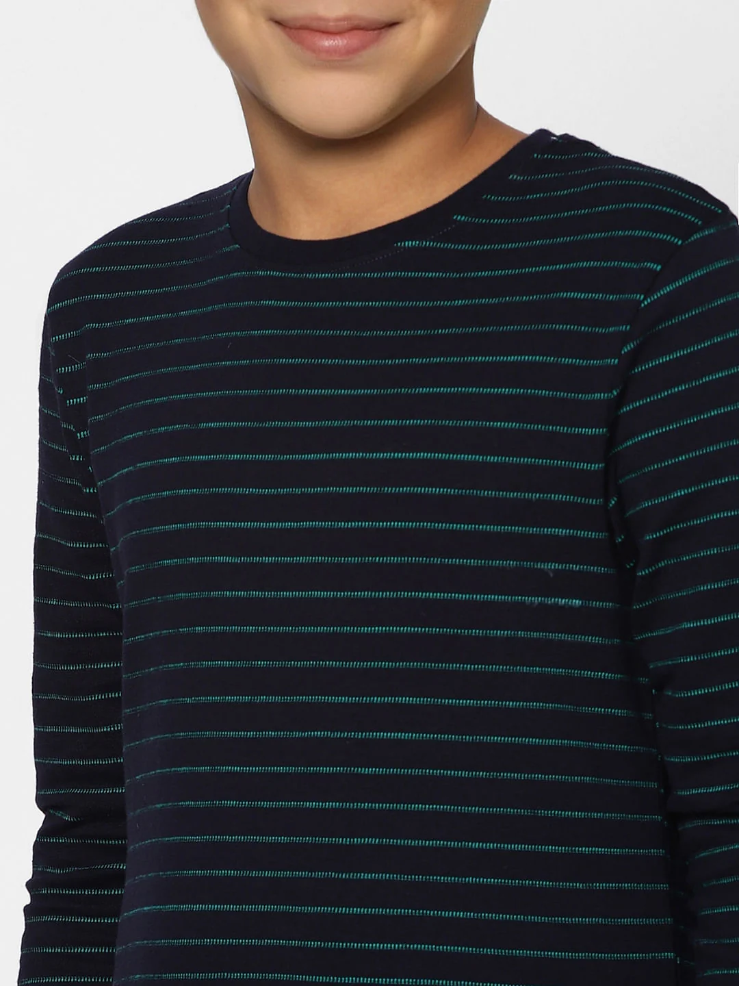 BOYS Blue Striped Crew Neck Full Sleeves T-shirt - Image 5