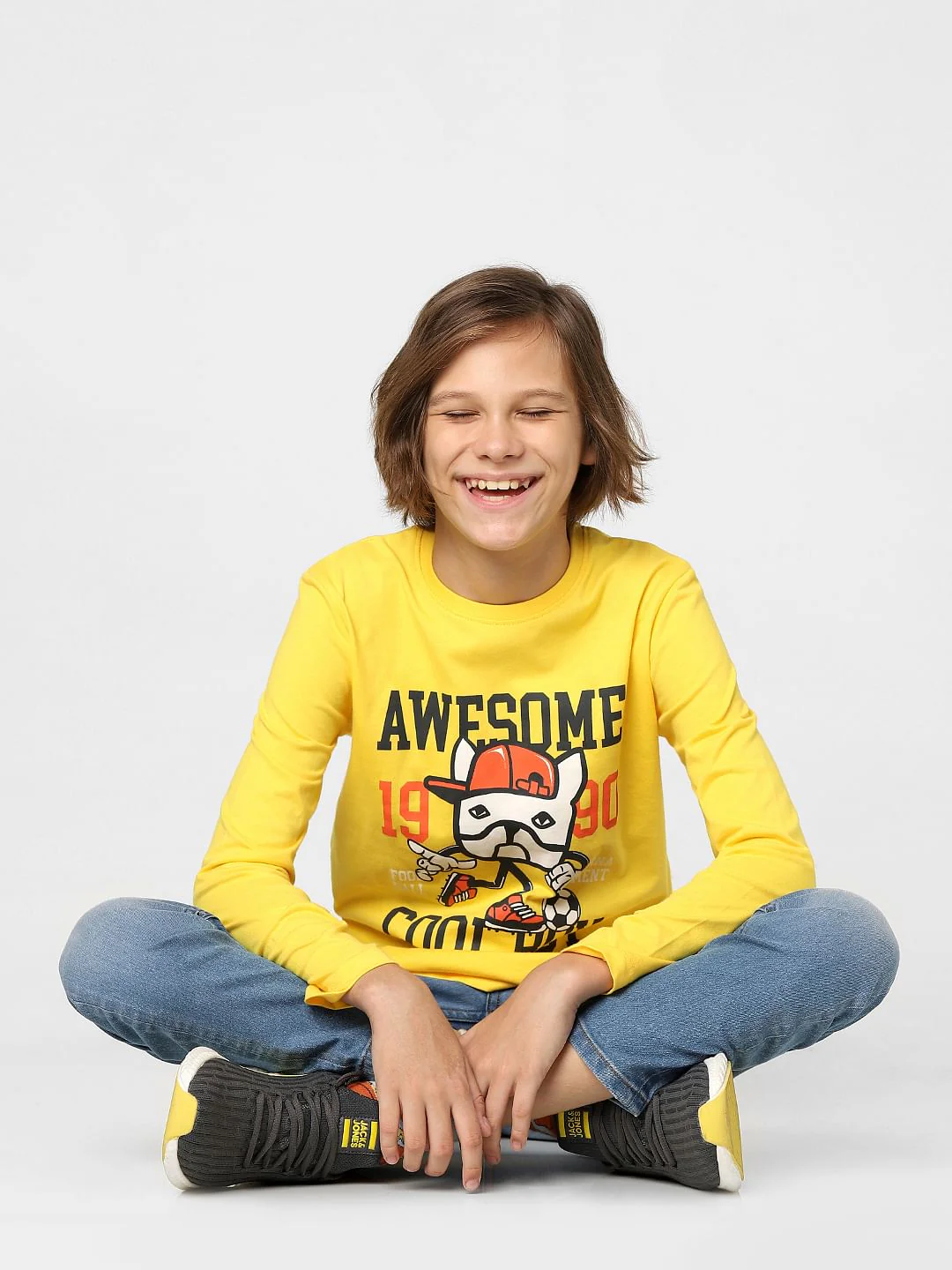 BOYS Yellow Football Graphic Print Crew Neck T-shirt