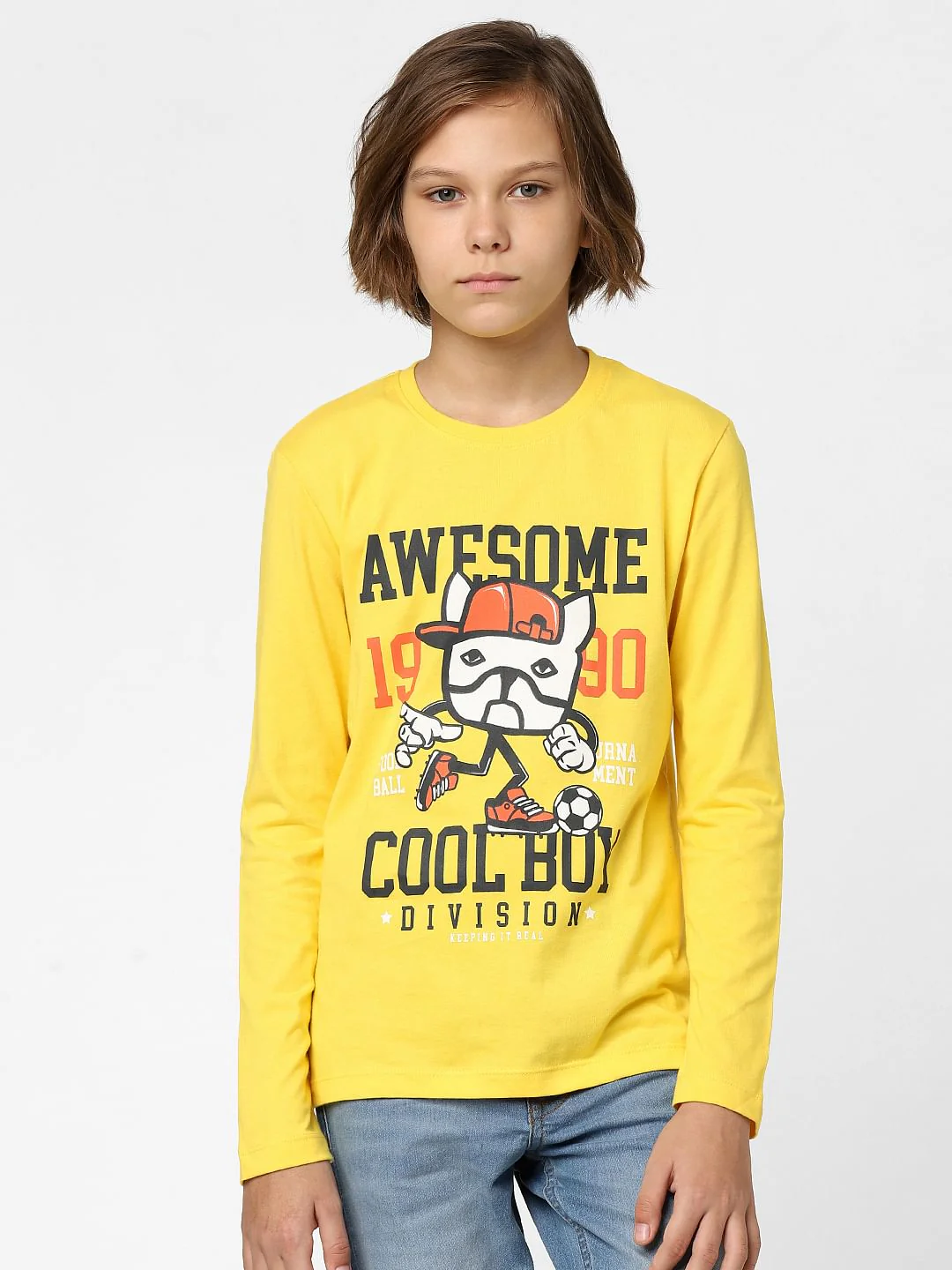 BOYS Yellow Football Graphic Print Crew Neck T-shirt - Image 2