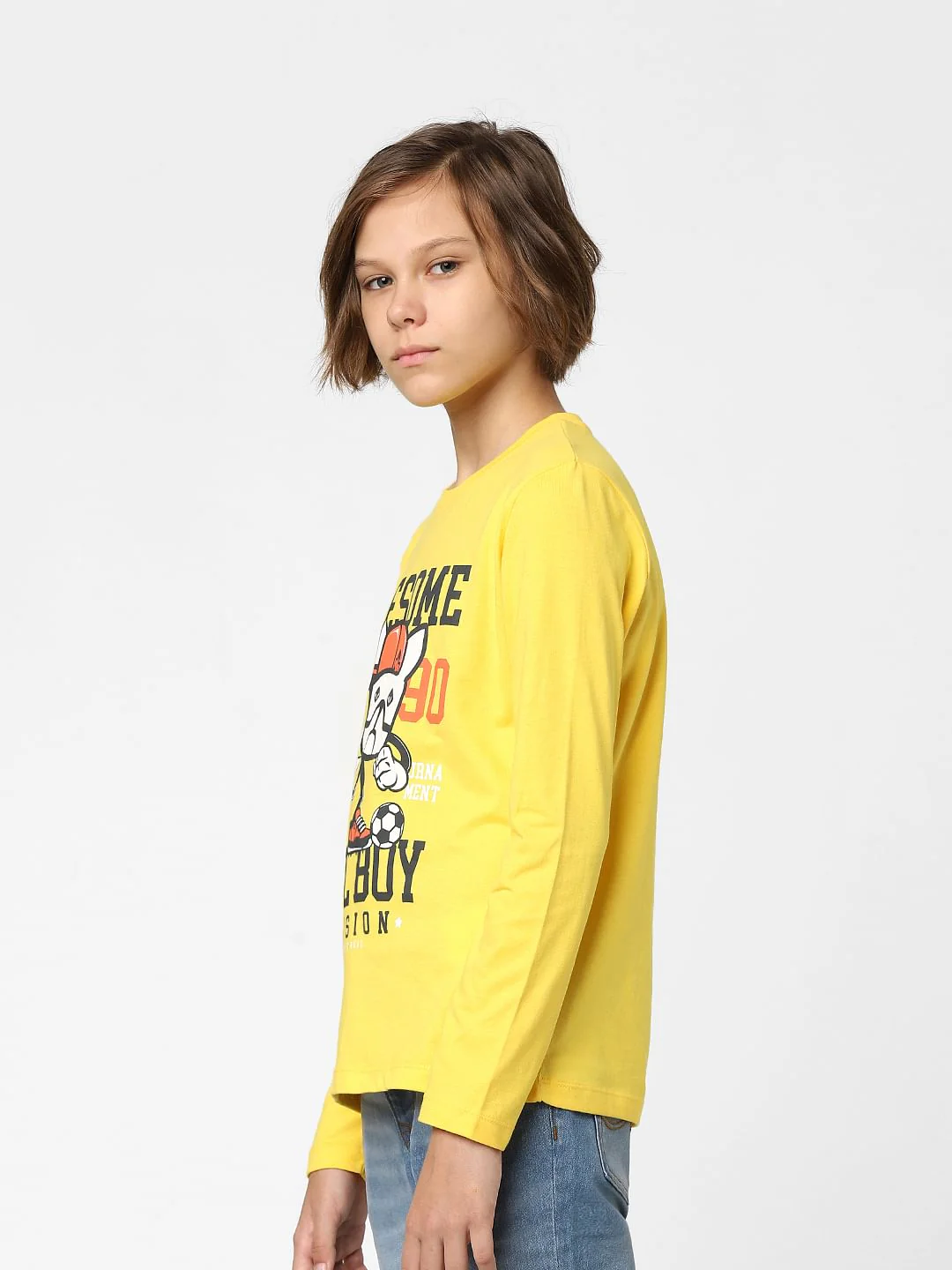 BOYS Yellow Football Graphic Print Crew Neck T-shirt - Image 3
