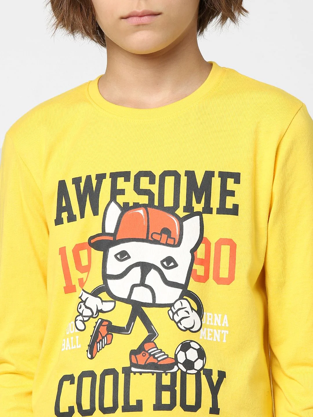 BOYS Yellow Football Graphic Print Crew Neck T-shirt - Image 5
