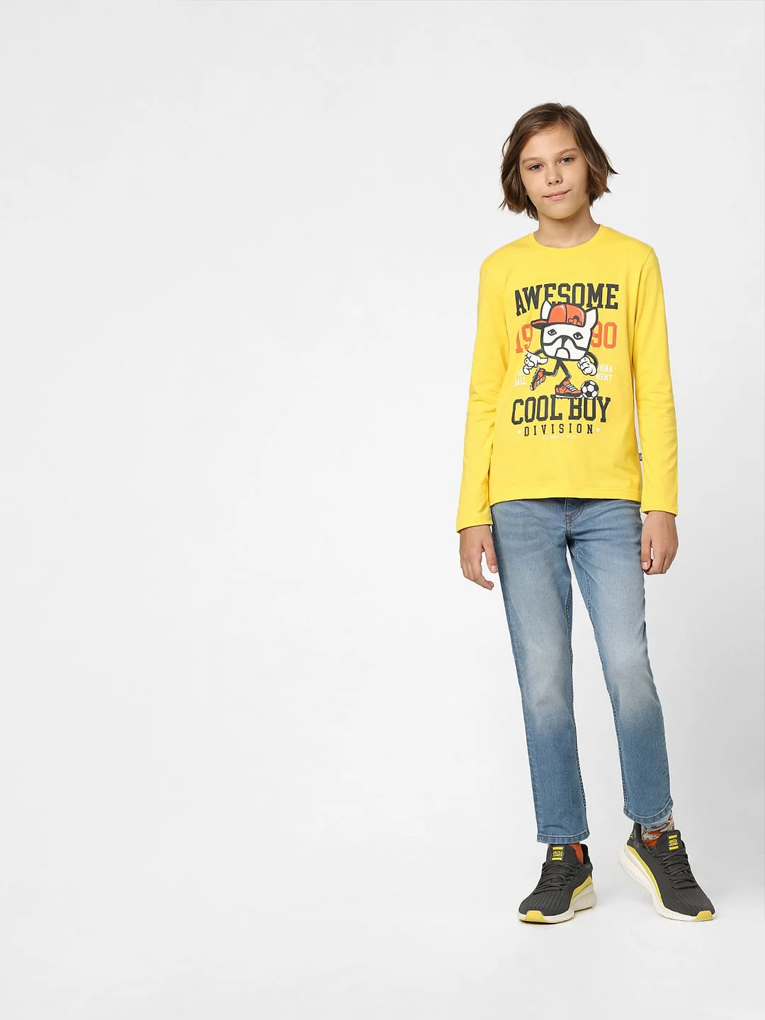 BOYS Yellow Football Graphic Print Crew Neck T-shirt - Image 6