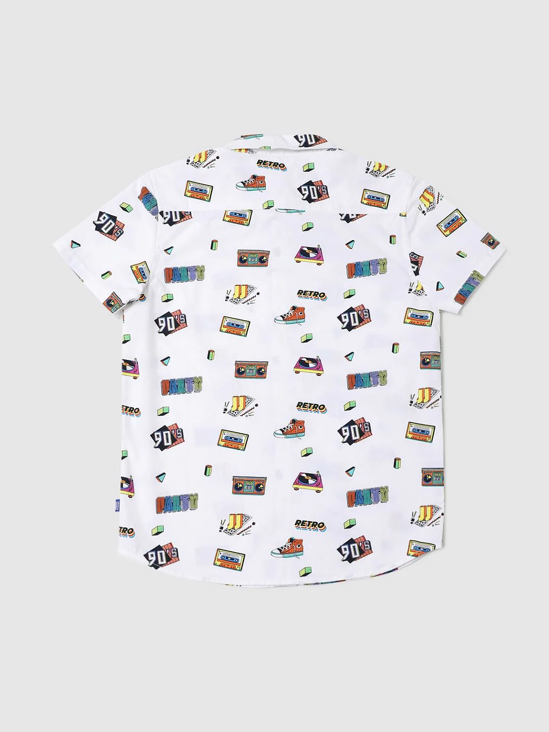 BOYS White 90's Theme Print Half Sleeves Shirt - Image 2