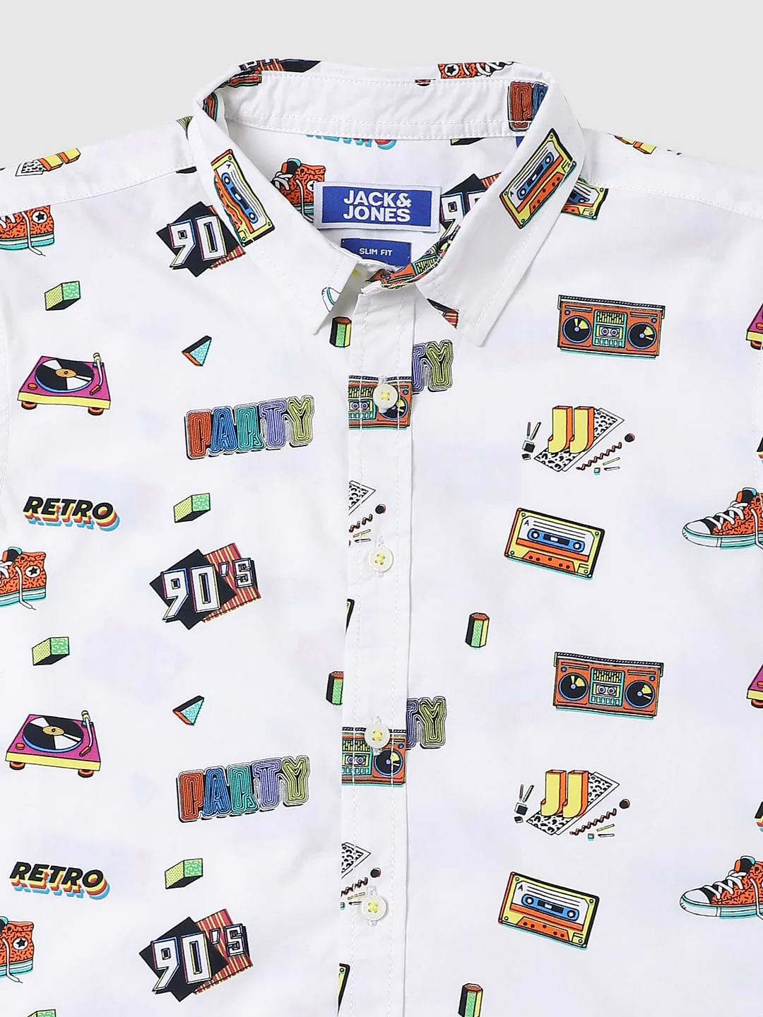 BOYS White 90's Theme Print Half Sleeves Shirt - Image 3
