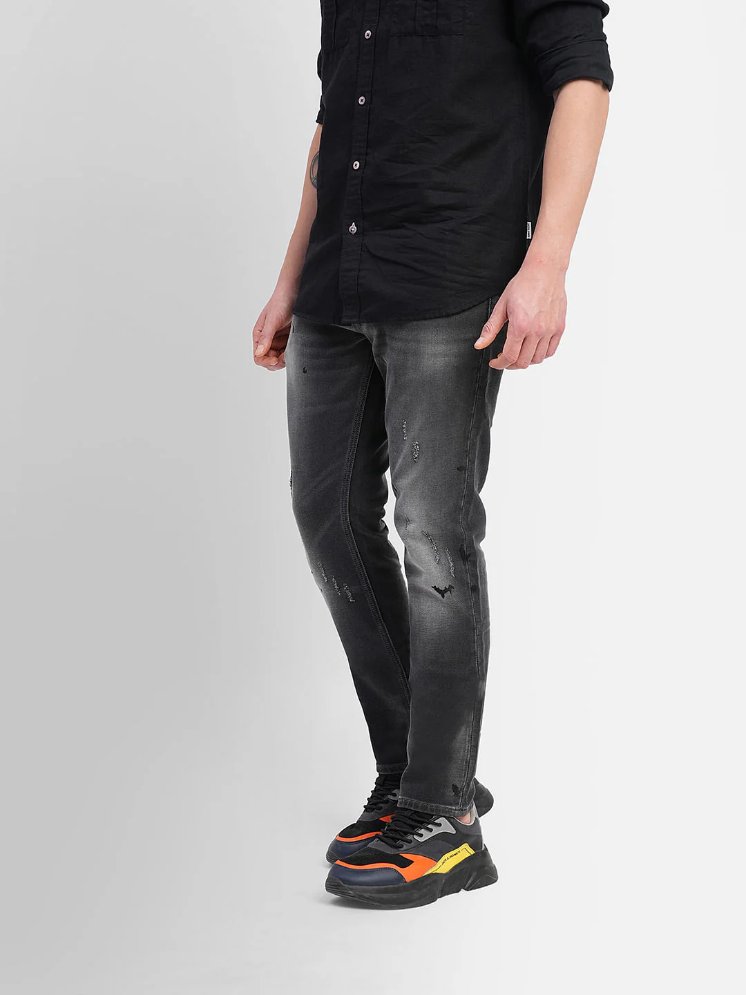Black Low Rise Distressed Glenn Slim Jeans - Image 3