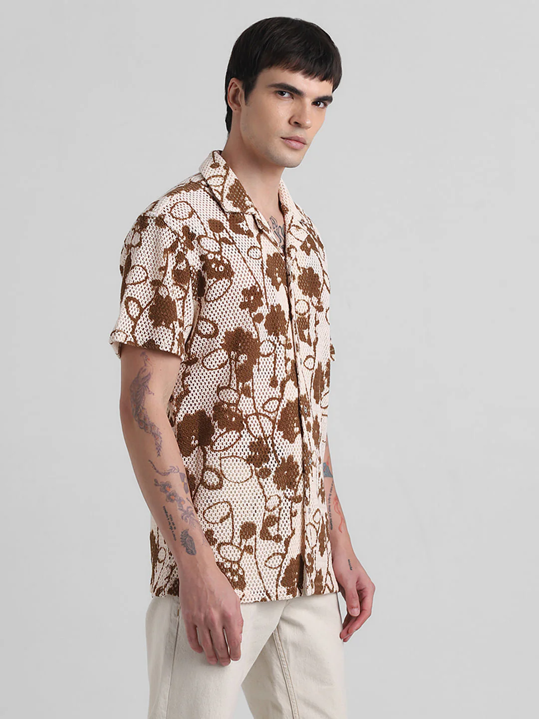 Brown Printed Short Sleeves Shirt - Image 3