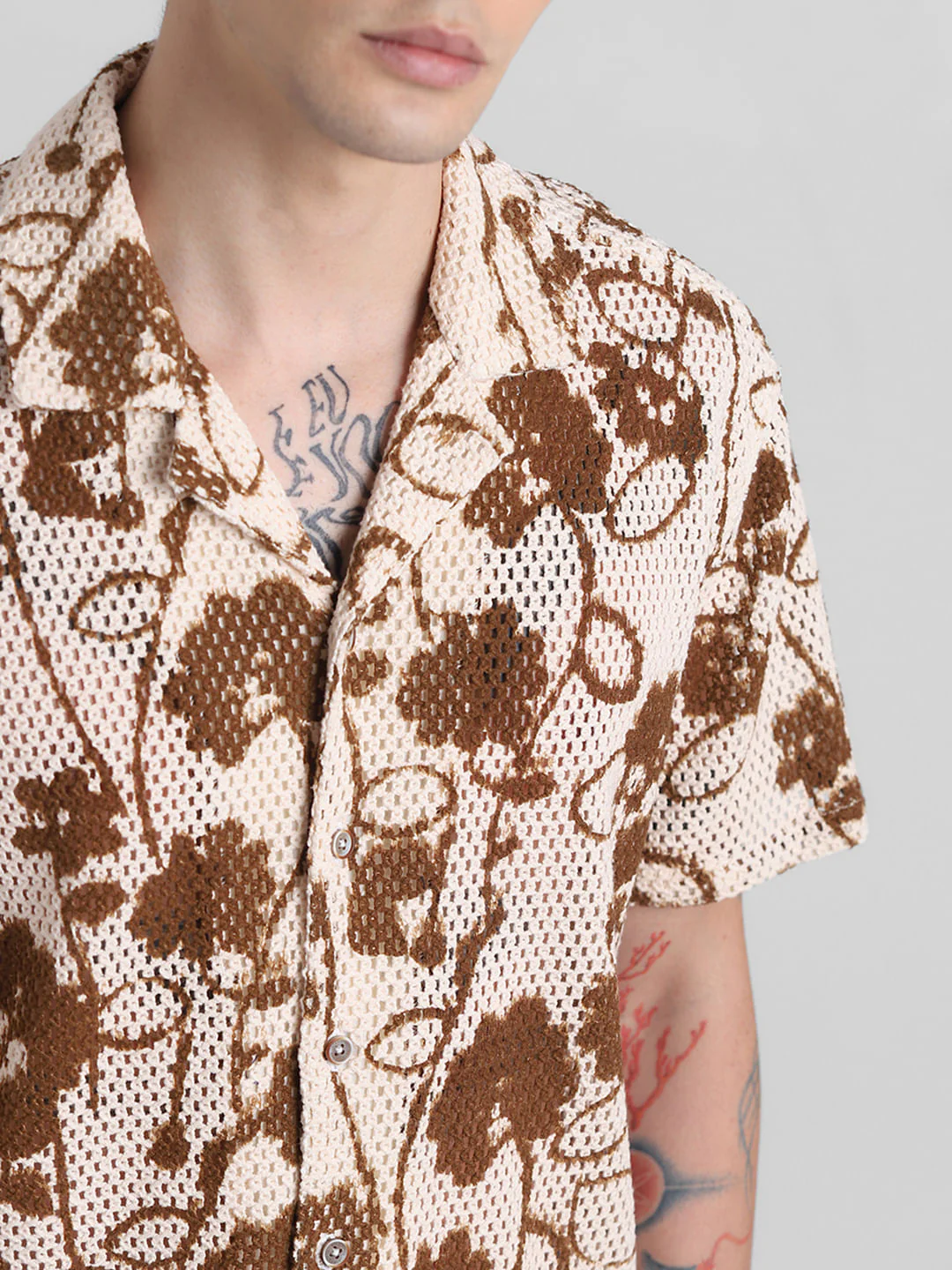 Brown Printed Short Sleeves Shirt - Image 5