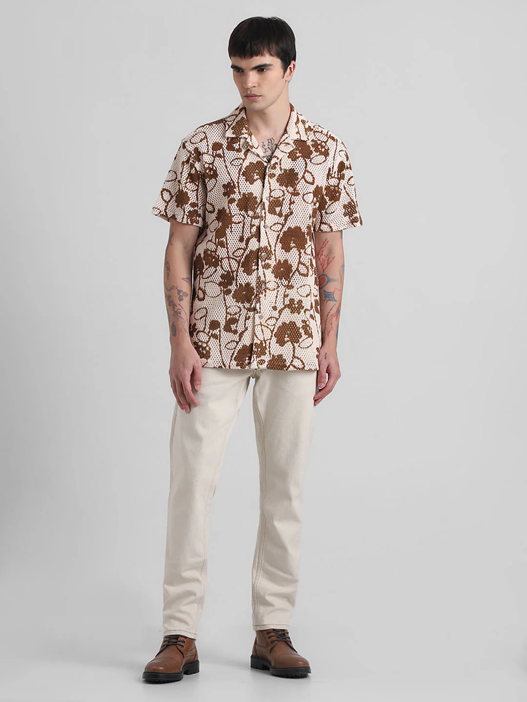 Brown Printed Short Sleeves Shirt - Image 6
