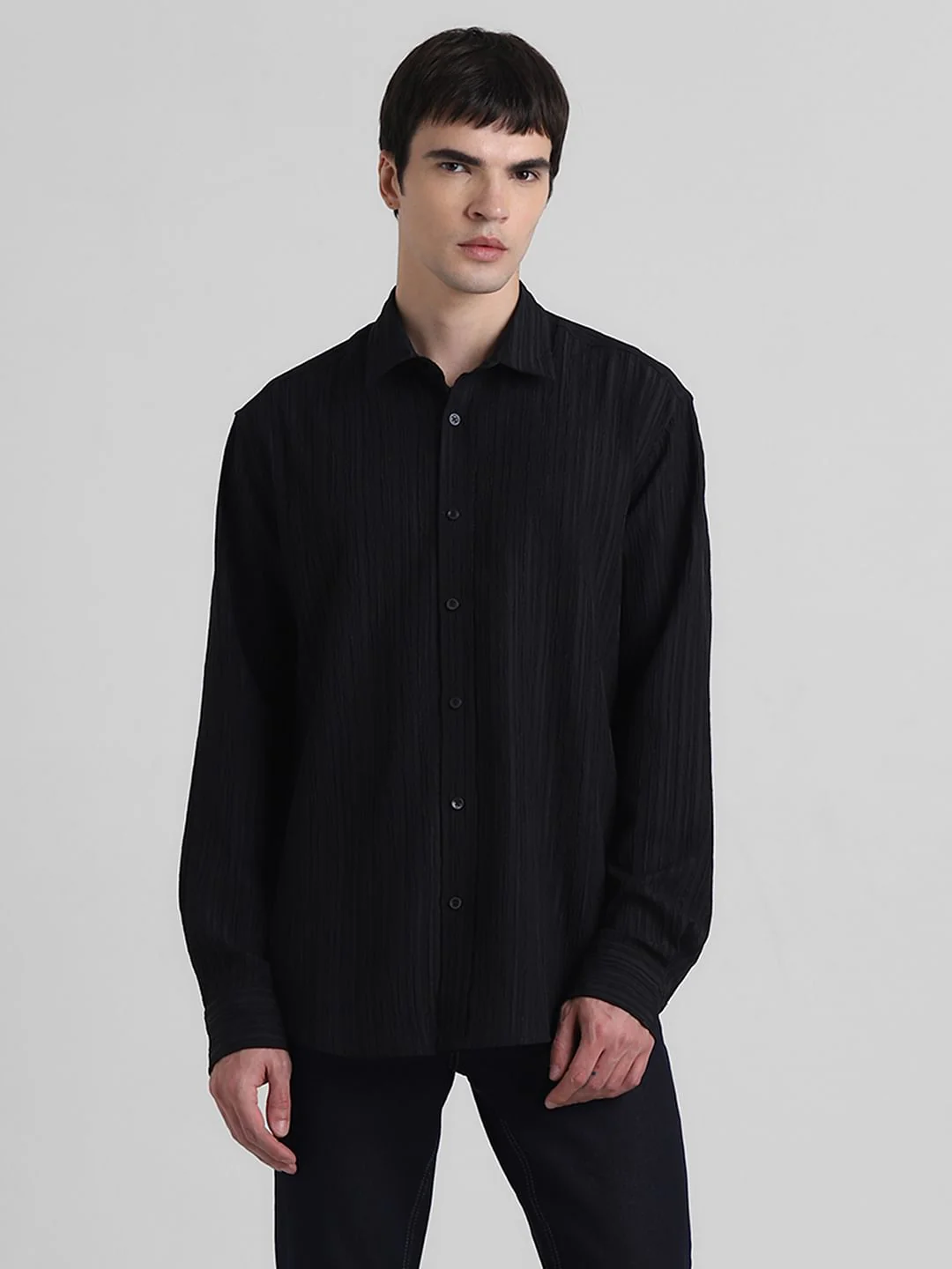 Black Crinkle Weave Shirt - Image 2