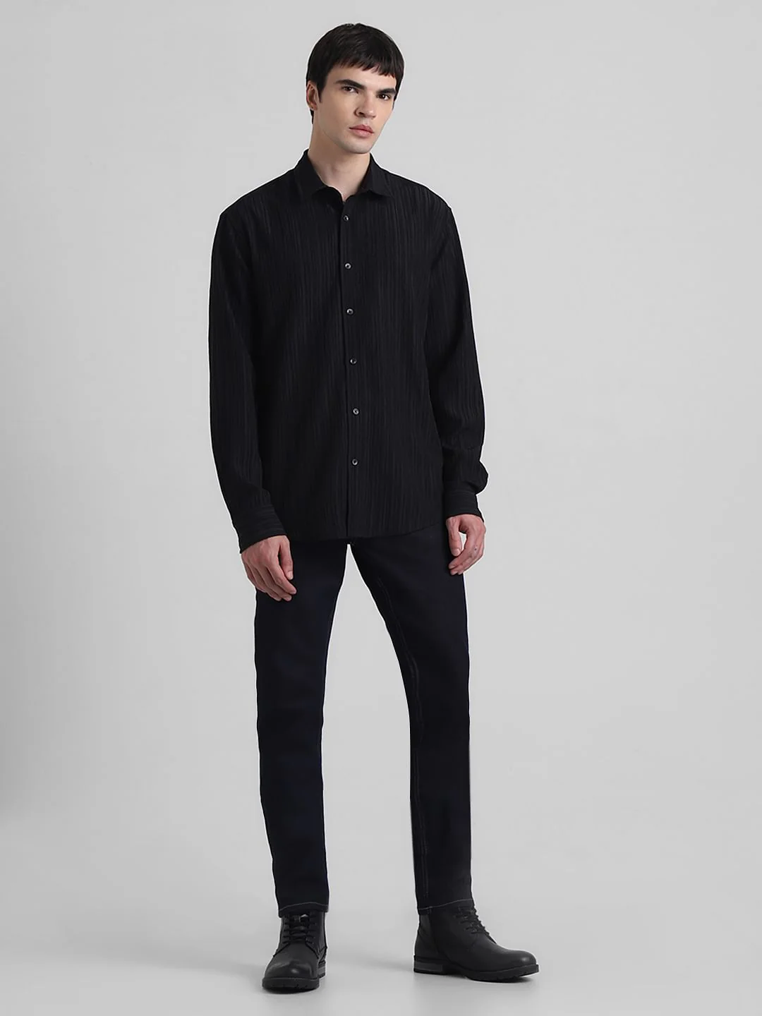 Black Crinkle Weave Shirt - Image 6