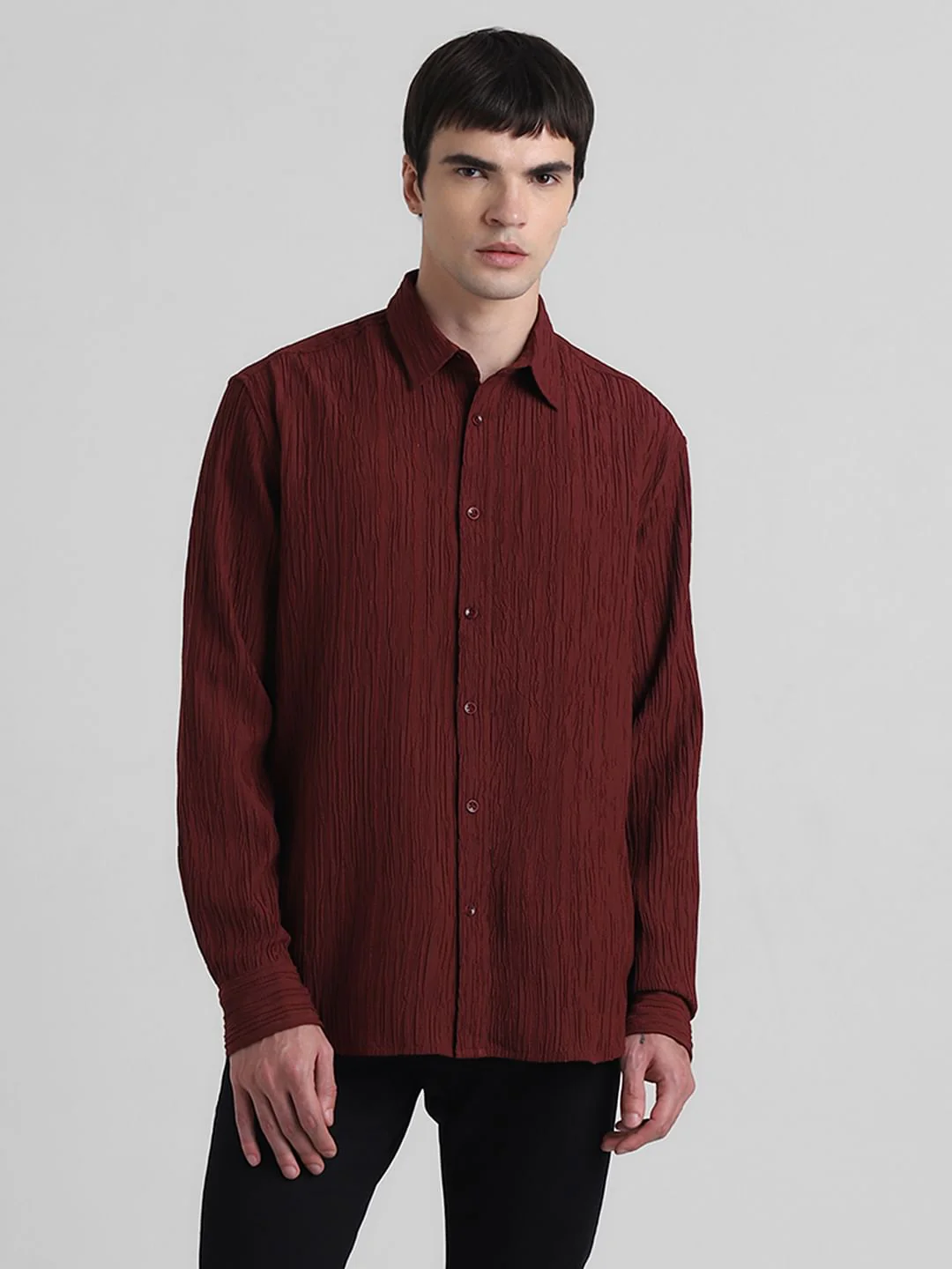 Maroon Crinkle Weave Shirt - Image 2