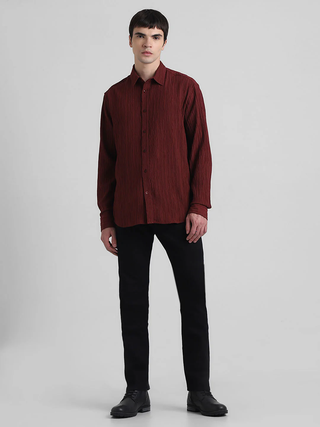 Maroon Crinkle Weave Shirt - Image 6