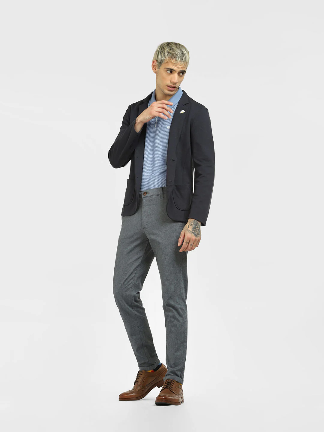 Blue Mid Rise Tapered Pants