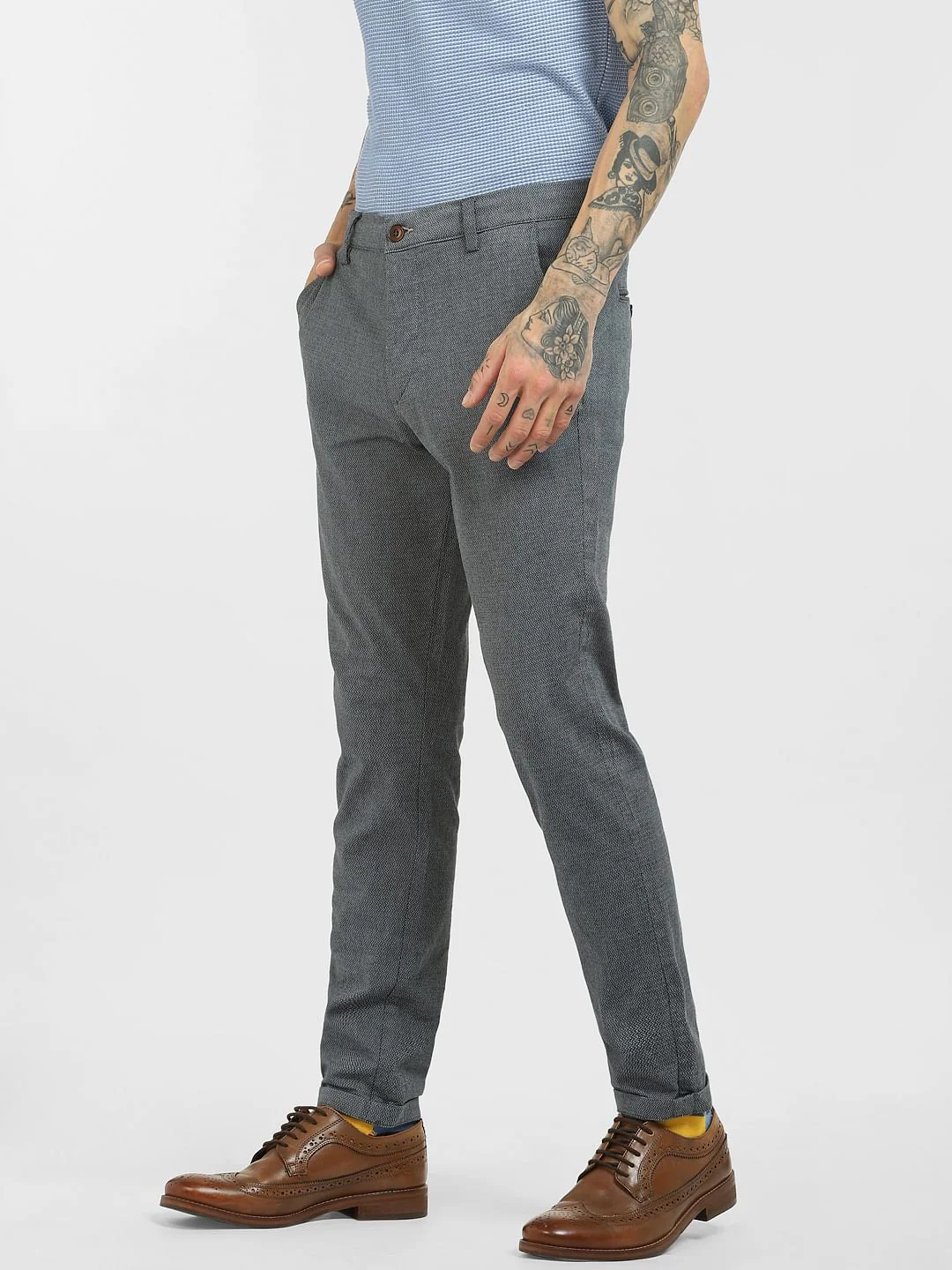 Blue Mid Rise Tapered Pants - Image 3
