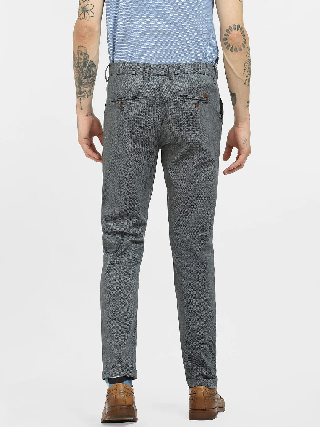 Blue Mid Rise Tapered Pants - Image 4
