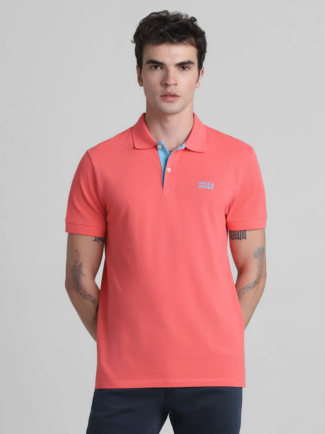 Coral Pink Cotton Polo T-Shirt - Image 2