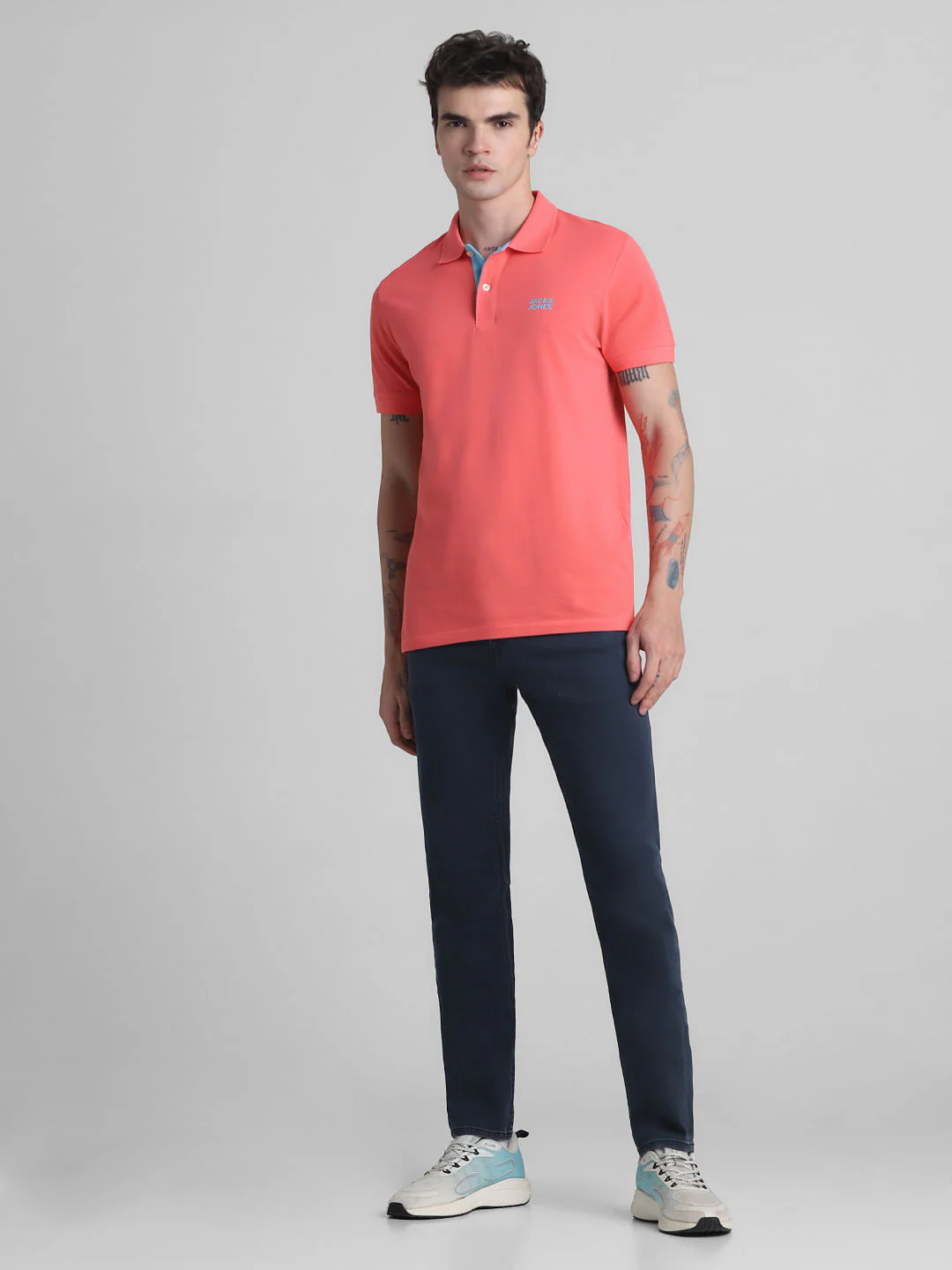 Coral Pink Cotton Polo T-Shirt - Image 6