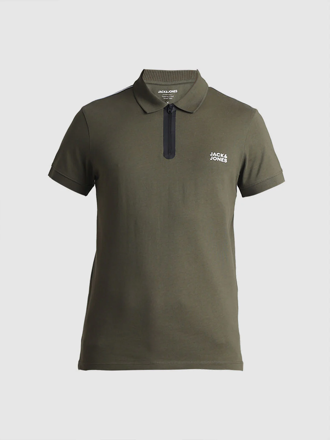 Olive Zip Detail Polo T-shirt - Image 7