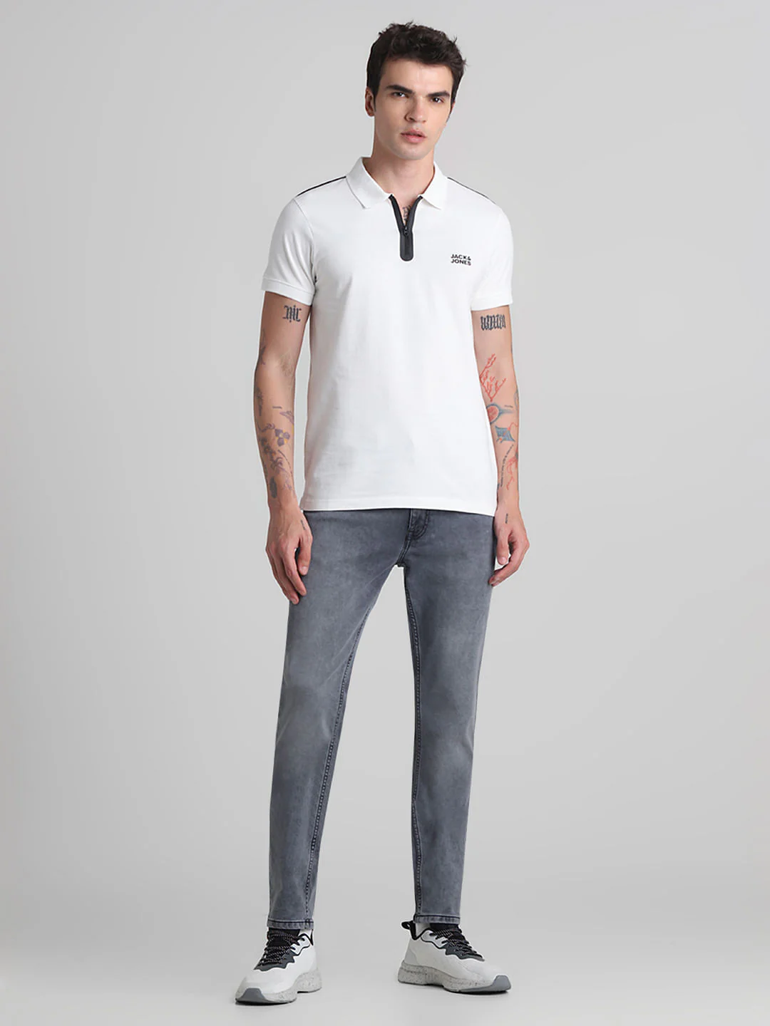 White Zip Detail Polo T-shirt - Image 6